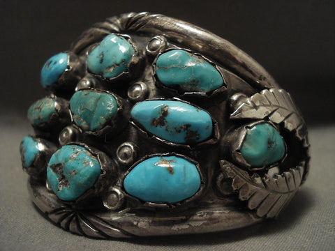 Chunky Huge Vintage Navajo Old Persin Turquoise Silver Bracelet