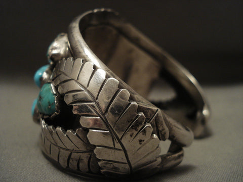 Chunky Huge Vintage Navajo Old Persin Turquoise Silver Bracelet