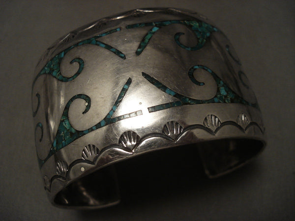 Hvy 93 Gram Singer Family Green Turquoise Bracelet Old