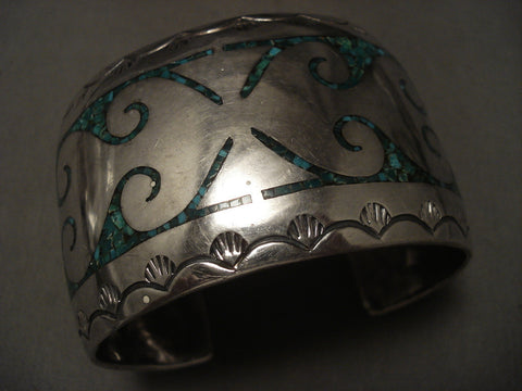Hvy 93 Gram Singer Family Green Turquoise Bracelet Old