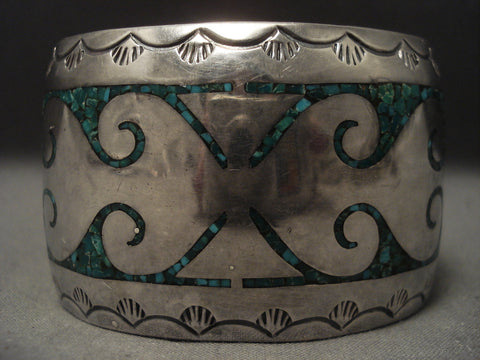 Hvy 93 Gram Singer Family Green Turquoise Bracelet Old