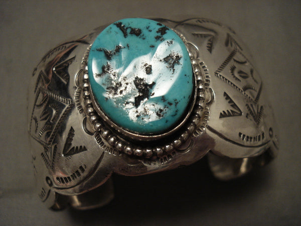 Spectacular Vintage Navajo Old Kingman Turquoise Silver Bracelet