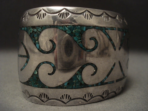 Hvy 93 Gram Singer Family Green Turquoise Bracelet Old