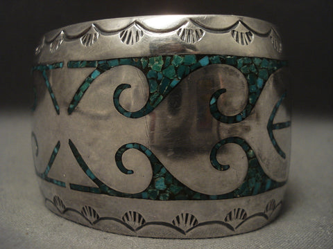 Hvy 93 Gram Singer Family Green Turquoise Bracelet Old