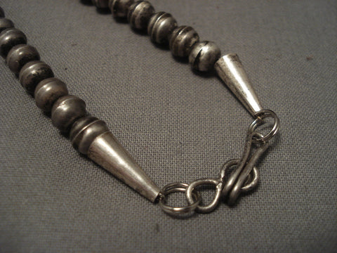 Early 1900's Navajo Hand Forged Silver Bead Coral Necklace