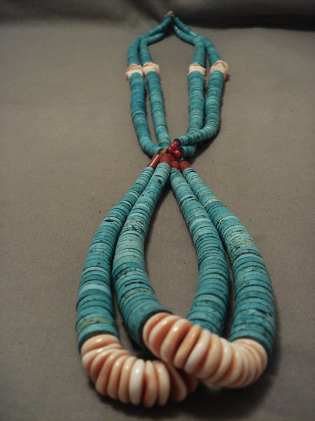 One Of The Biggest Vintage Santo Doming/ Navajo Spider Turquoise Necklace