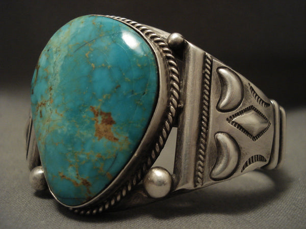 Top Quality Intense Royston Vintage Navajo Turquoise Silver Shell Bracelet