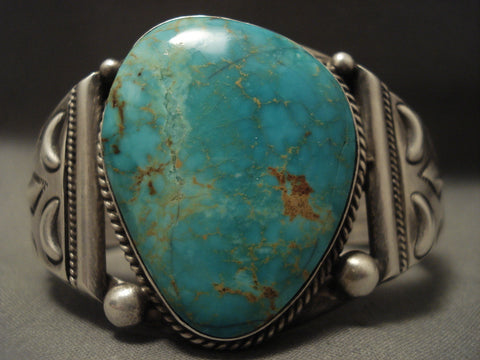 Top Quality Intense Royston Vintage Navajo Turquoise Silver Shell Bracelet