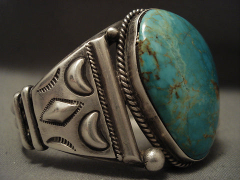 Top Quality Intense Royston Vintage Navajo Turquoise Silver Shell Bracelet