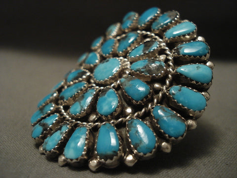 One Of The Largest Navajo Sun Turquoise Silver Ring