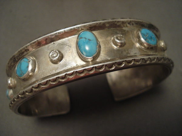 Very Old Navajo Natural Bisbee Turquoise Silver Bracelet