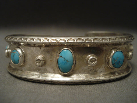 Very Old Navajo Natural Bisbee Turquoise Silver Bracelet