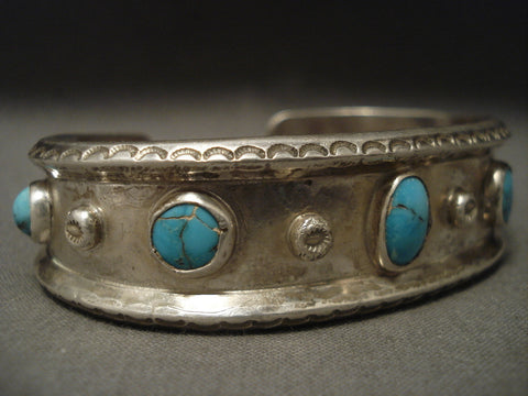 Very Old Navajo Natural Bisbee Turquoise Silver Bracelet