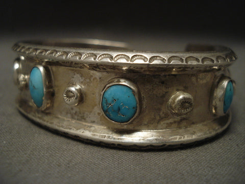 Very Old Navajo Natural Bisbee Turquoise Silver Bracelet