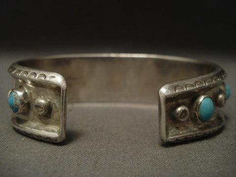 Very Old Navajo Natural Bisbee Turquoise Silver Bracelet