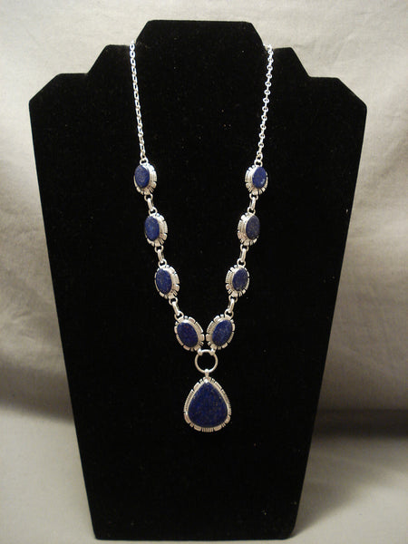 Chunky And One Of The Finest 'Chunk Lapis' Silver Navajo Necklace