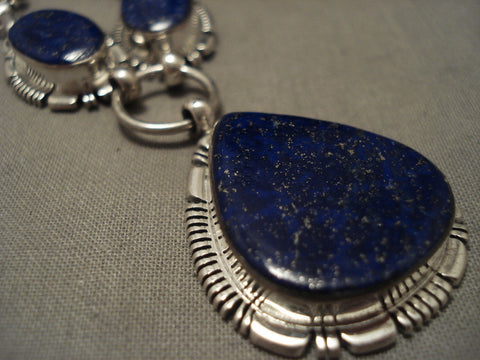 Chunky And One Of The Finest 'Chunk Lapis' Silver Navajo Necklace