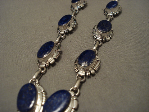 Chunky And One Of The Finest 'Chunk Lapis' Silver Navajo Necklace