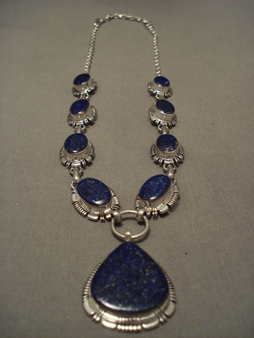 Chunky And One Of The Finest 'Chunk Lapis' Silver Navajo Necklace