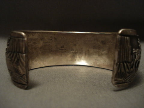 Vivid Detailed Vintage Navajo 'Native Gaze' Silver Bracelet