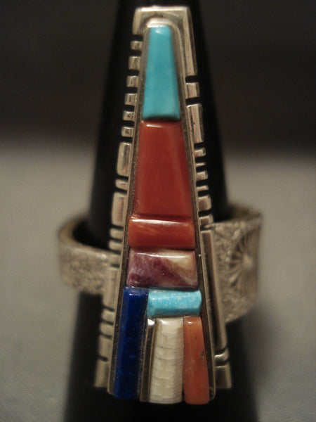 Important Vintage Navajo David Tune Natueal Turquoise Coral Silver Ring