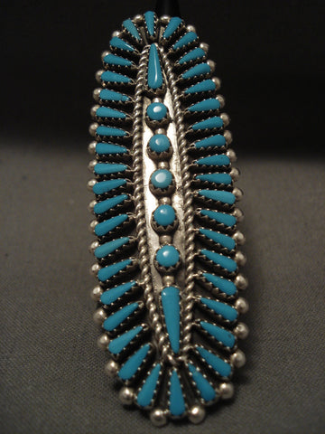 Towering Zuni Intricate Turquoise Silver Ring