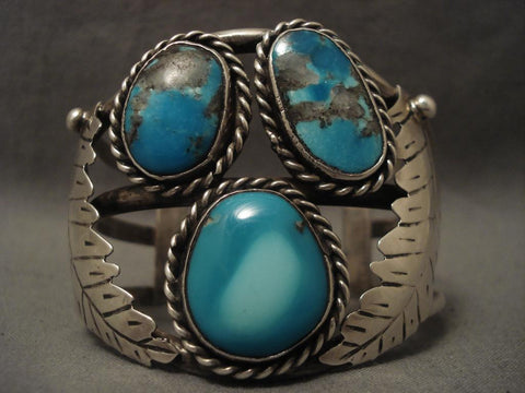 Museum Vintage Navajo 1960's Huge Leaf Turquoise Bracelet