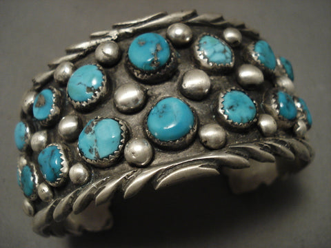 Huge And Wide Old Navajo Turquoise Silver Bracelet