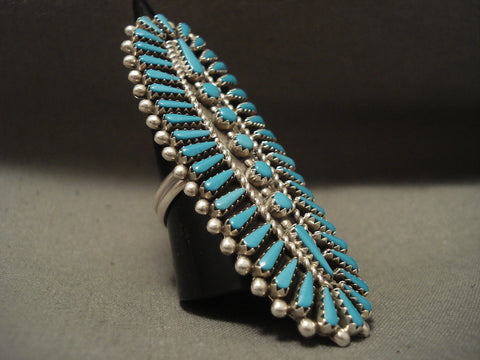 Towering Zuni Intricate Turquoise Silver Ring