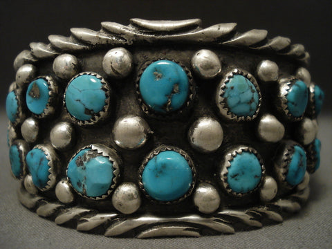 Huge And Wide Old Navajo Turquoise Silver Bracelet