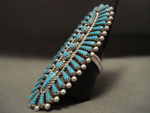 Towering Zuni Intricate Turquoise Silver Ring