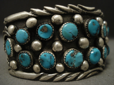 Huge And Wide Old Navajo Turquoise Silver Bracelet