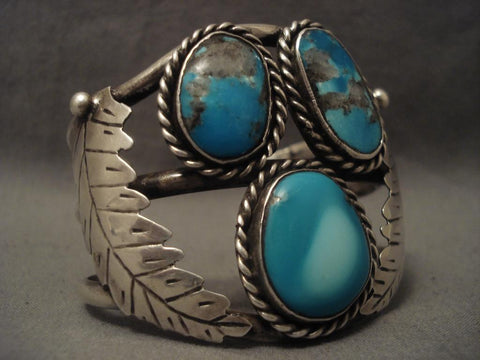 Museum Vintage Navajo 1960's Huge Leaf Turquoise Bracelet