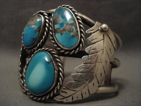 Museum Vintage Navajo 1960's Huge Leaf Turquoise Bracelet