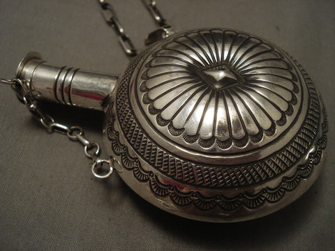 One Of The Most Unique Ever Vintage Navajo Flask Silver Necklace