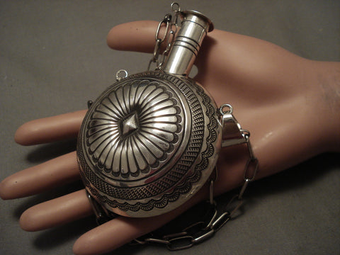 One Of The Most Unique Ever Vintage Navajo Flask Silver Necklace