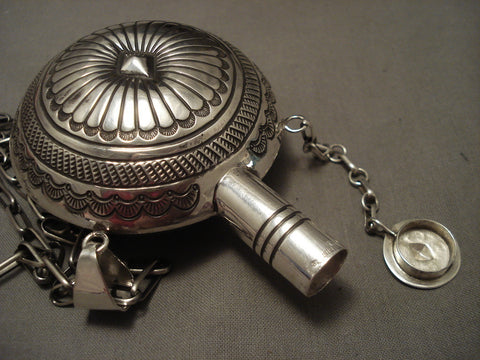 One Of The Most Unique Ever Vintage Navajo Flask Silver Necklace