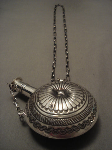 One Of The Most Unique Ever Vintage Navajo Flask Silver Necklace