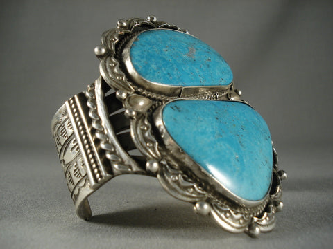 Huge Navajo 'Duel Pool Turquoise' Silver Bracelet