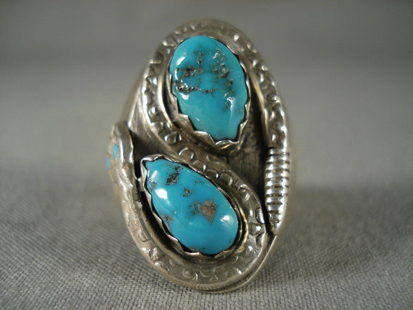 Rare Vintage Zuni Turquoise Snake Silver Ring