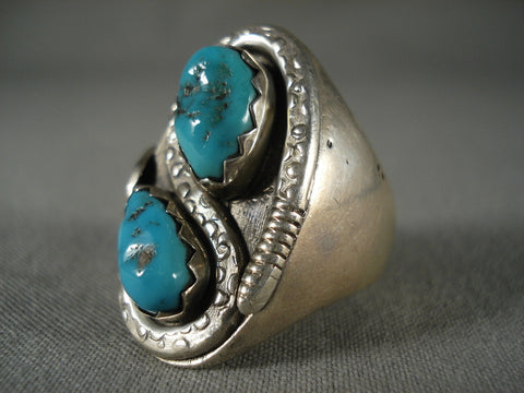 Rare Vintage Zuni Turquoise Snake Silver Ring