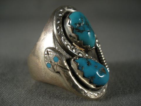 Rare Vintage Zuni Turquoise Snake Silver Ring