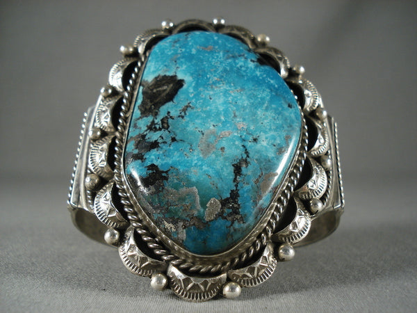 Big Mesmerizing Navajo 'Deep Blue Turquoise' Silver Bracelet