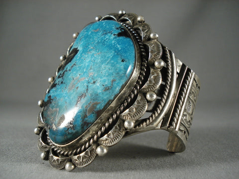 Big Mesmerizing Navajo 'Deep Blue Turquoise' Silver Bracelet