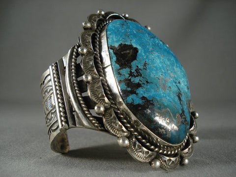 Big Mesmerizing Navajo 'Deep Blue Turquoise' Silver Bracelet