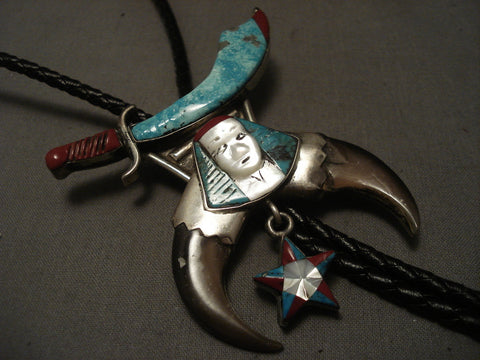 Very Unique Old Navajo Yazzie Sword Silver Bolo Tie