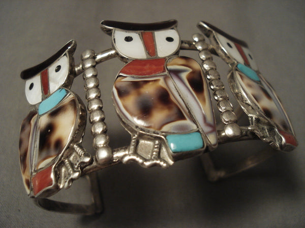 Earlier 1900's Vintage Navajo/ Zuni 'Triple Owl' Silver Bracelet