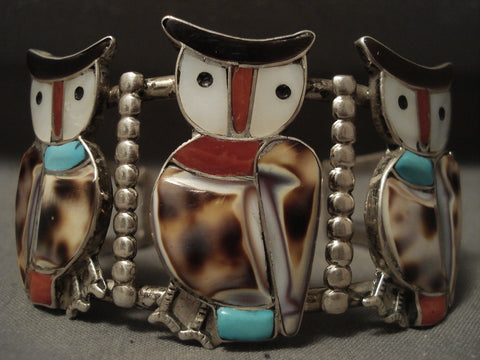 Earlier 1900's Vintage Navajo/ Zuni 'Triple Owl' Silver Bracelet