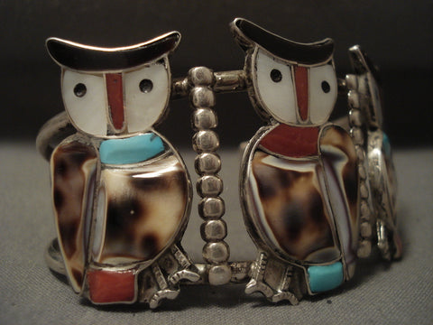 Earlier 1900's Vintage Navajo/ Zuni 'Triple Owl' Silver Bracelet