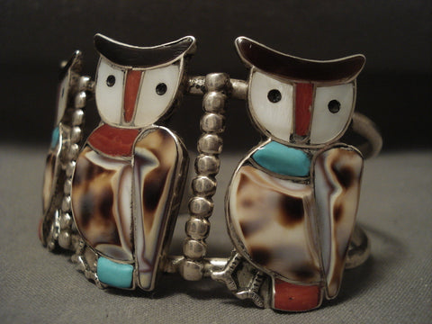 Earlier 1900's Vintage Navajo/ Zuni 'Triple Owl' Silver Bracelet